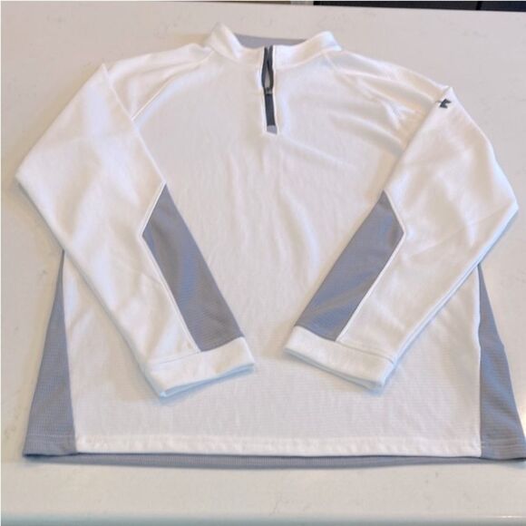Under Armor Dry Fit white and gray pull over collared long sleeve top youth XL - Picture 1 of 7